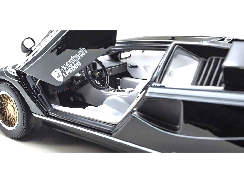 Lamborghini Countach LP 500R Black with White Interior 1/18 - Image 2