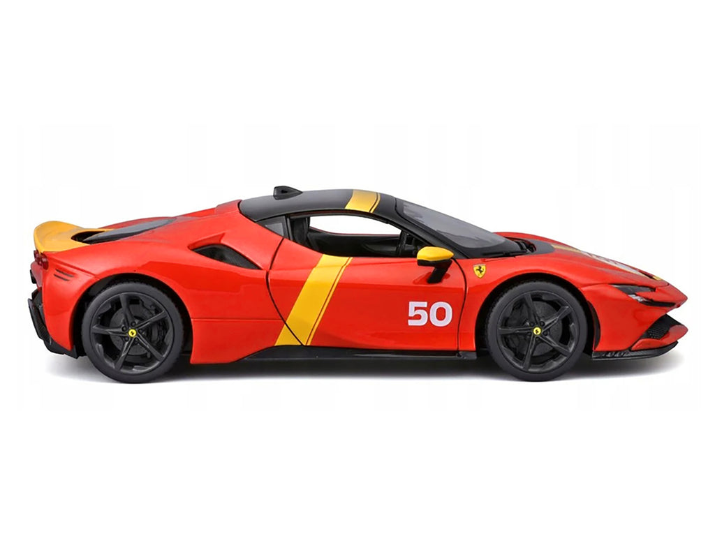 Ferrari SF90 Stradale Assetto Fiorano #50 Red with Black Top and Yellow Stripes 1/18 - Image 3