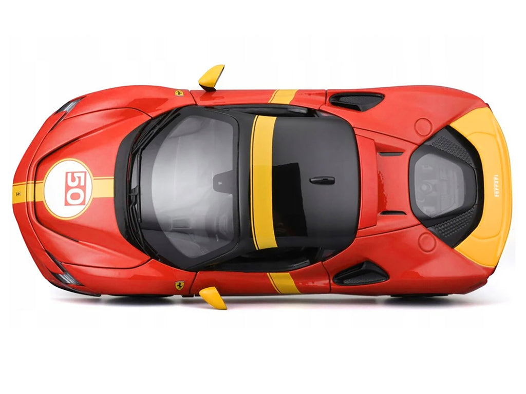 Ferrari SF90 Stradale Assetto Fiorano #50 Red with Black Top and Yellow Stripes 1/18 - Image 5