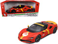 Ferrari SF90 Stradale Assetto Fiorano #50 Red with Black Top and Yellow Stripes 1/18