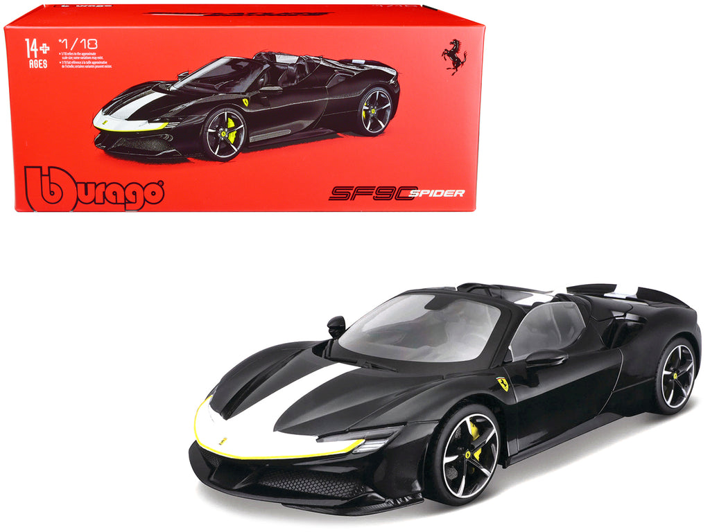 Ferrari SF90 Spider Assetto Fiorano Black Metallic with White Stripes "" 1/18