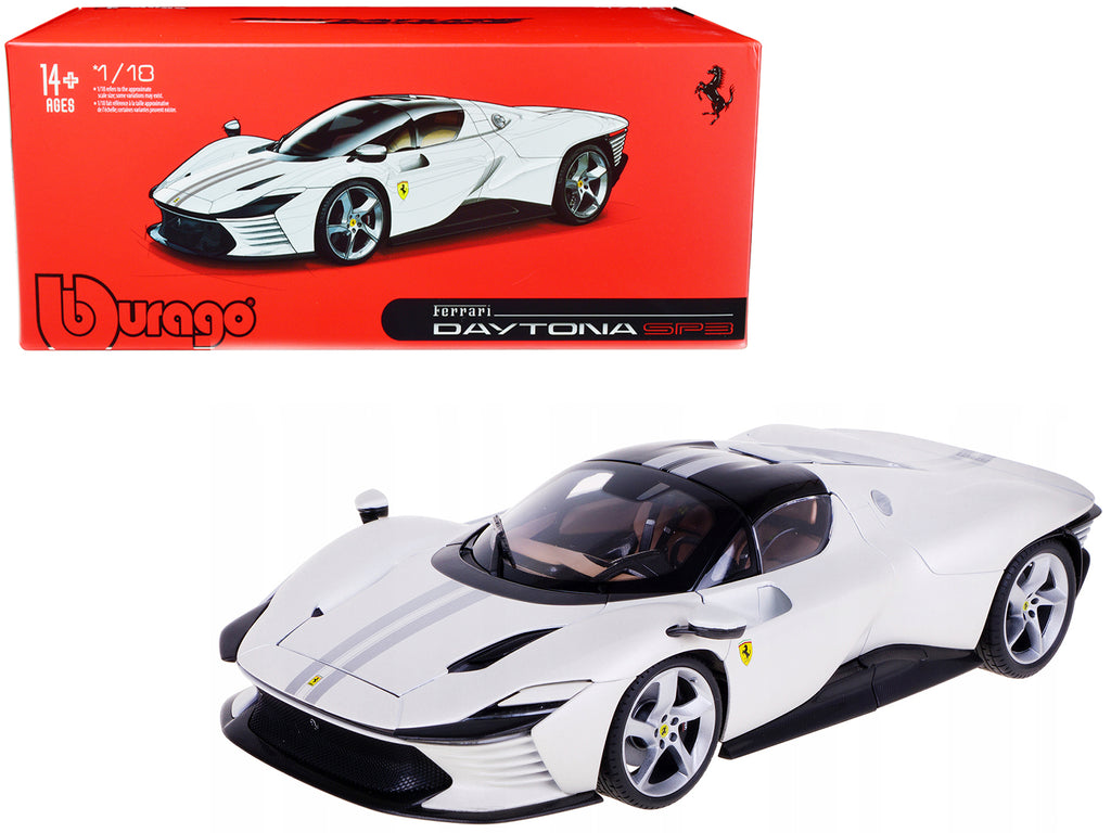 Ferrari Daytona SP3 White Metallic with Silver Stripes "" 1/18