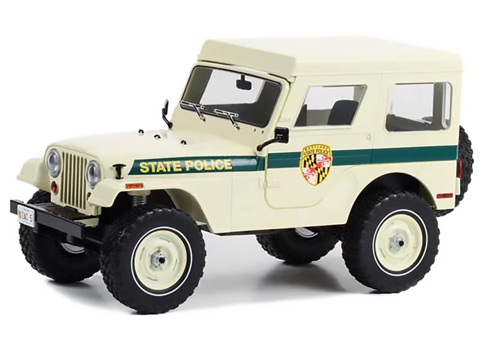 1983 Jeep CJ-5 Hardtop "Maryland State Police" Beige with Green Stripes 1/18 - Image 2