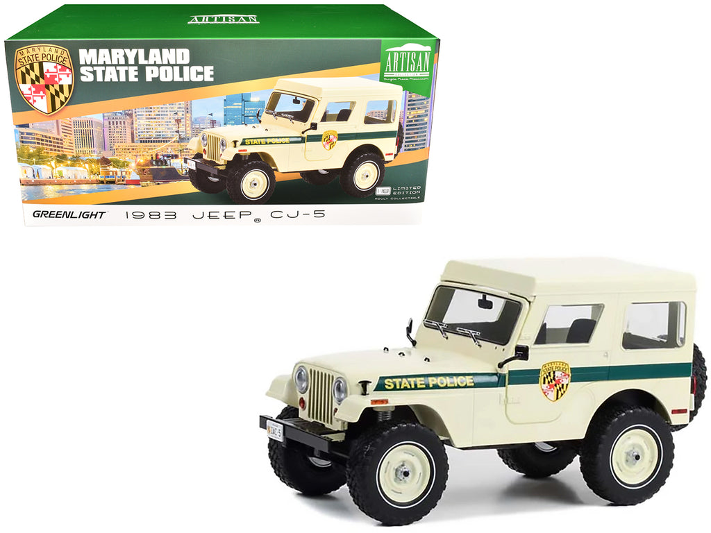 1983 Jeep CJ-5 Hardtop "Maryland State Police" Beige with Green Stripes 1/18
