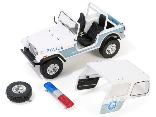 1982 Jeep CJ-7 "Clearwater Florida Police Department" White and Light Blue 1/18 - Image 2