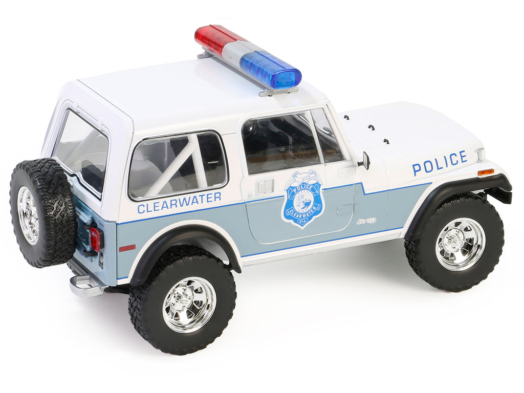 1982 Jeep CJ-7 "Clearwater Florida Police Department" White and Light Blue 1/18 - Image 5