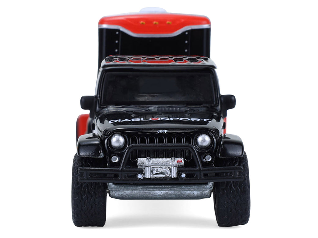 2012 Jeep Wrangler Unlimited "Diablo Sport" Black with Red Graphics and Small Cargo Trailer 33 1/64 Cars - Image 4