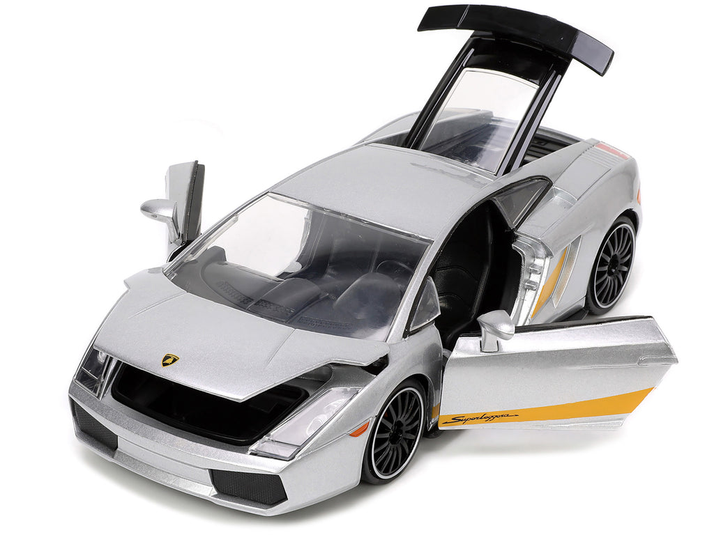 Lamborghini Gallardo Superleggera Silver Metallic with Yellow Stripes 1/24 - Image 2