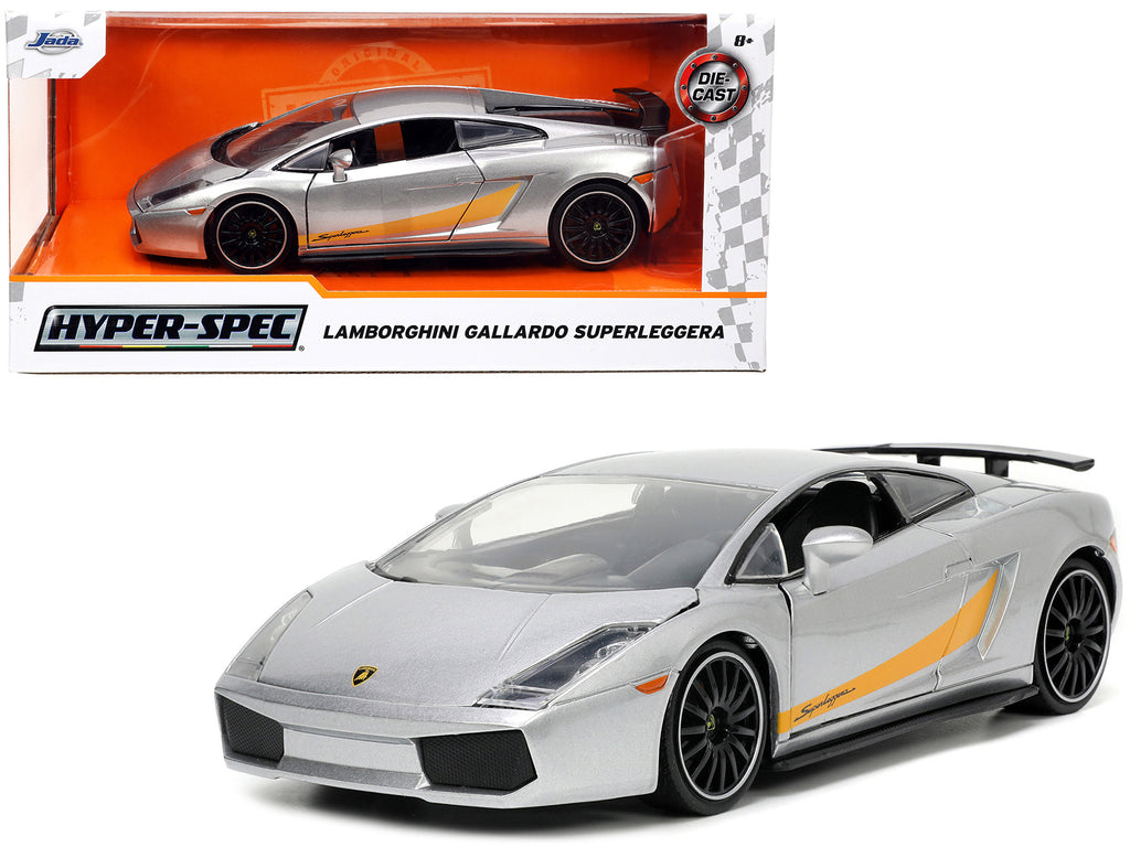 Lamborghini Gallardo Superleggera Silver Metallic with Yellow Stripes 1/24