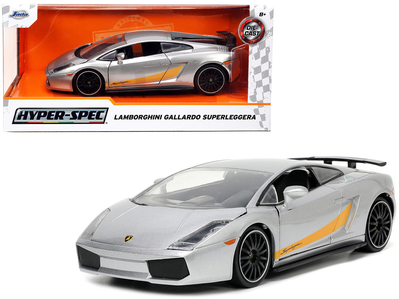 Lamborghini Gallardo Superleggera Silver Metallic with Yellow Stripes 1/24