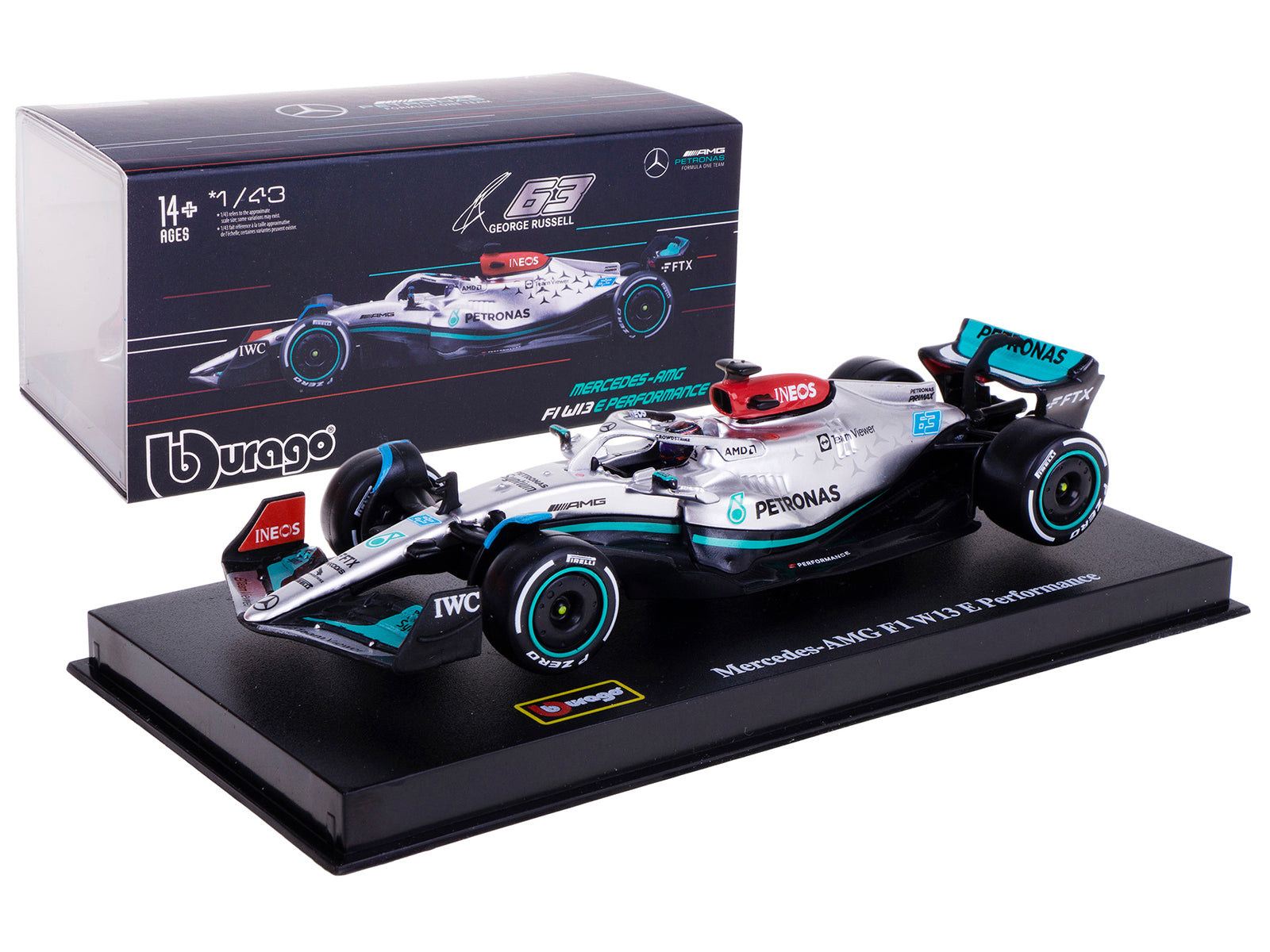 Mercedes-AMG F1 W13 E Performance #63 George Russell "F1 Formula One World Championship" (2022) with Display Case 1/43 - Image 5