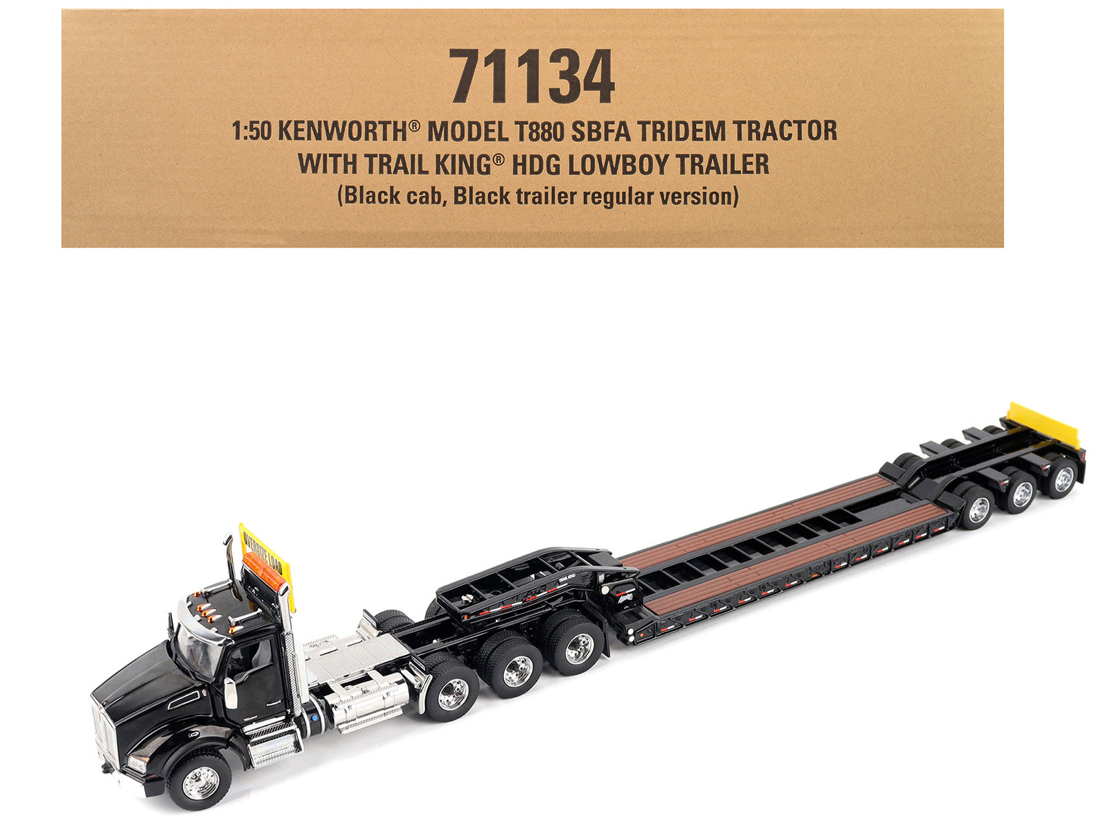 Kenworth T880 SBFA Tridem Truck with Trail King HDG Lowboy Trailer Black "" 1/50