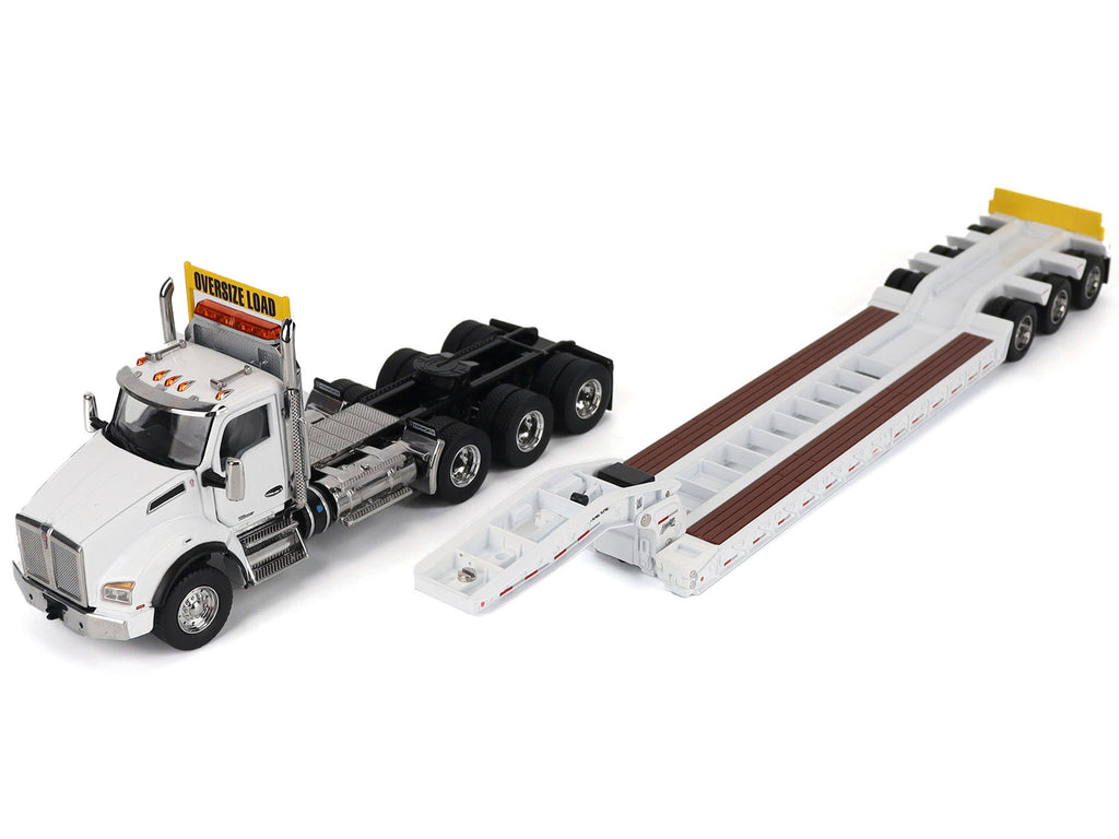 Kenworth T880 SBFA Tridem Truck with Trail King HDG Lowboy Trailer White "" 1/50 - Image 2