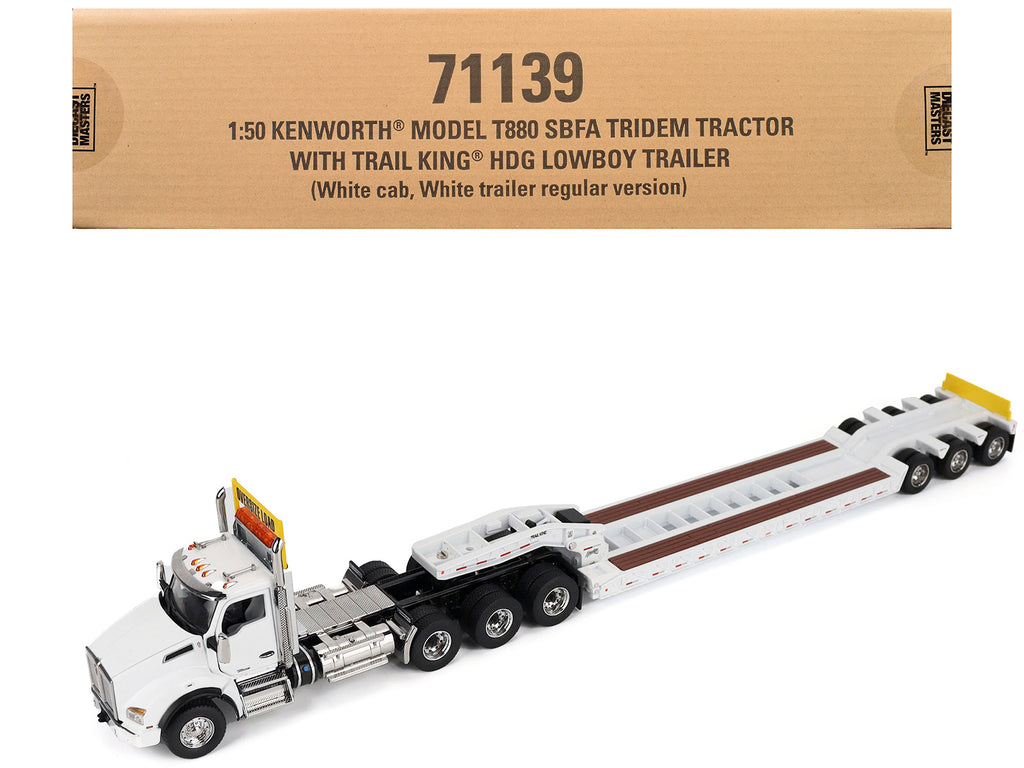 Kenworth T880 SBFA Tridem Truck with Trail King HDG Lowboy Trailer White "" 1/50