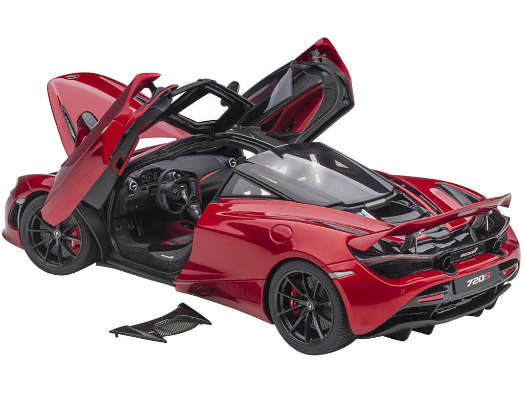 Mclaren 720S Memphis Red Metallic with Black Top and Carbon Accents 1/18 Model Car - Image 2