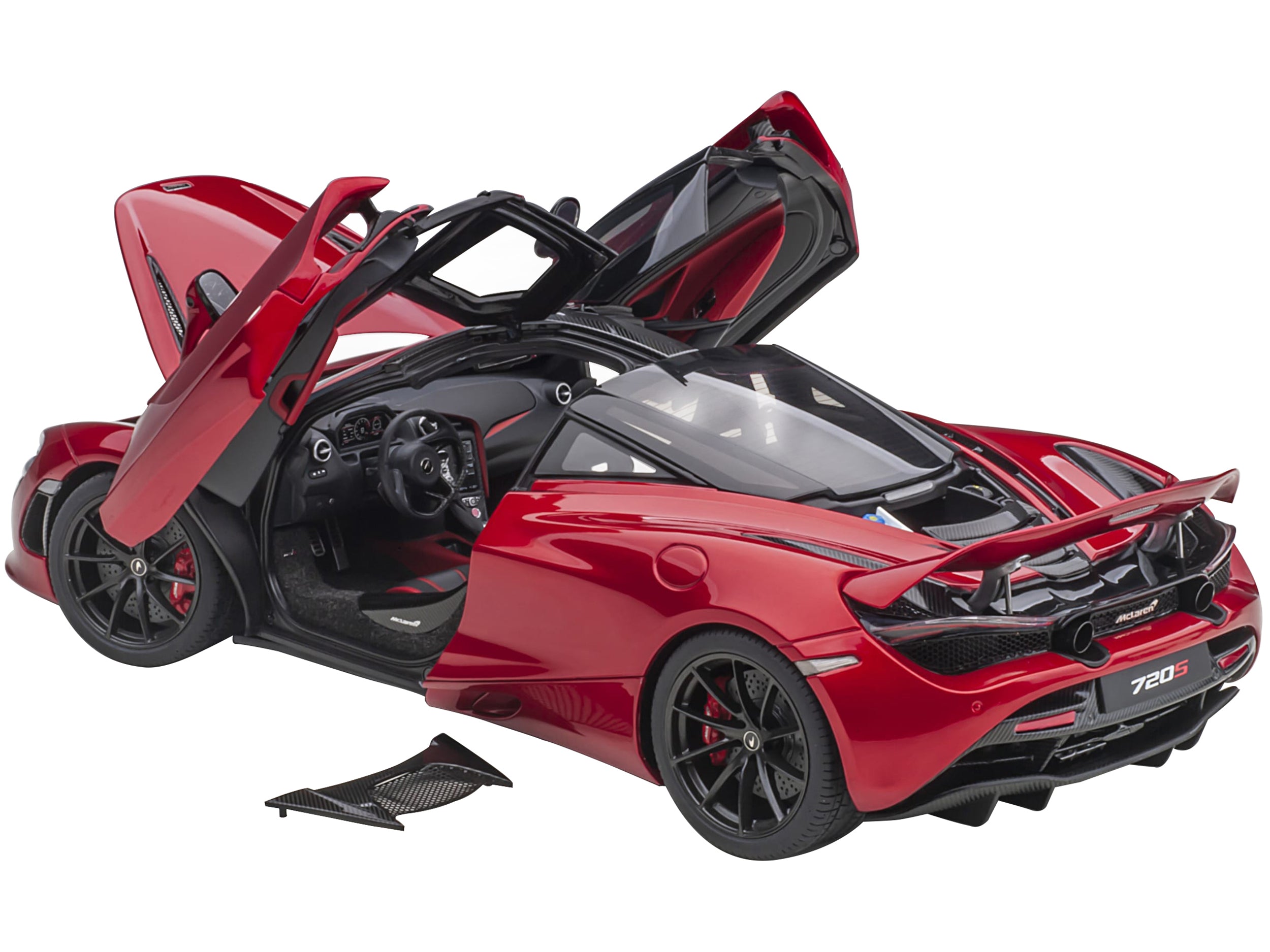 Mclaren 720S Memphis Red Metallic with Black Top and Carbon Accents 1/18 Model Car - Image 2