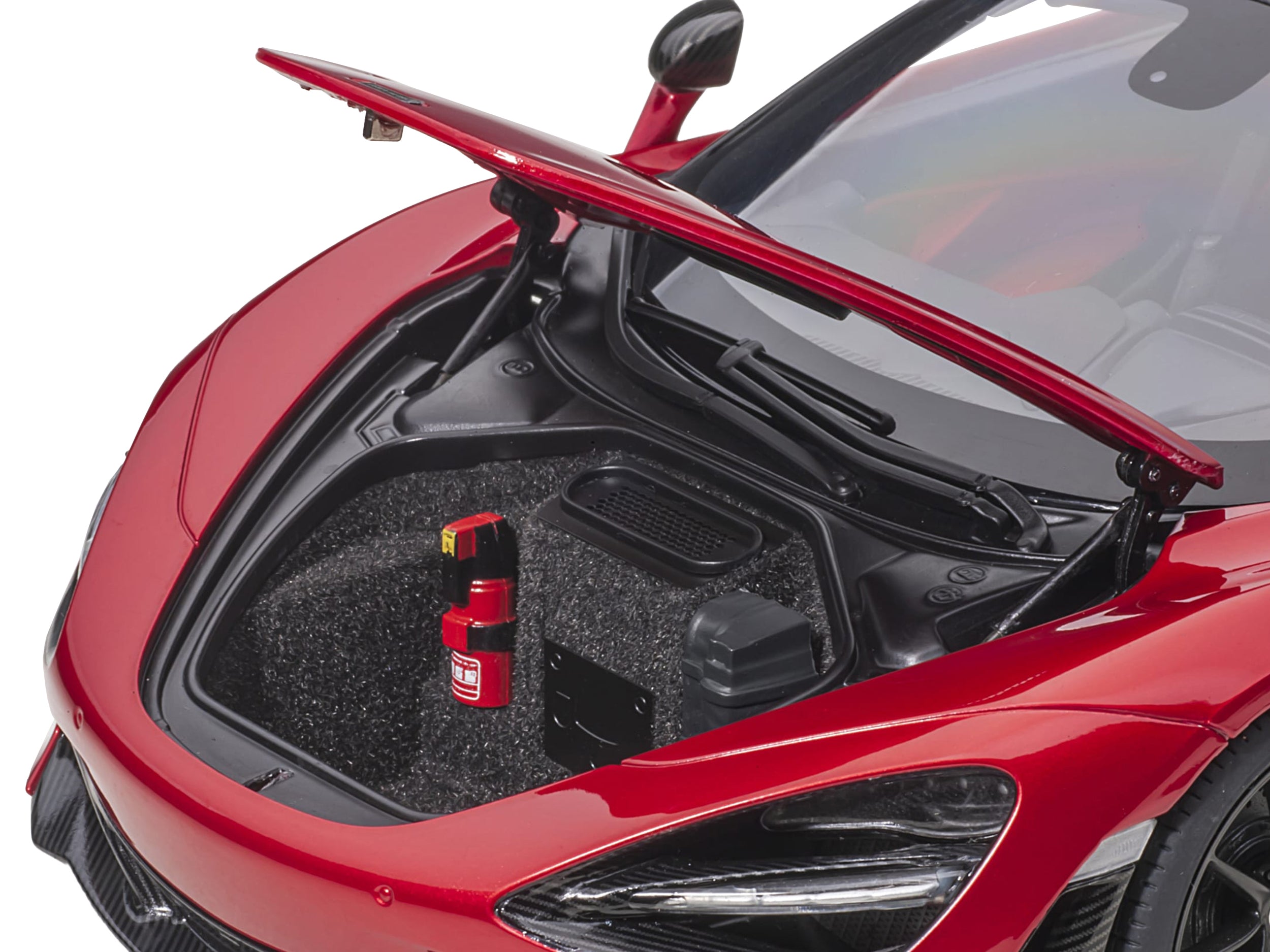 Mclaren 720S Memphis Red Metallic with Black Top and Carbon Accents 1/18 Model Car - Image 4