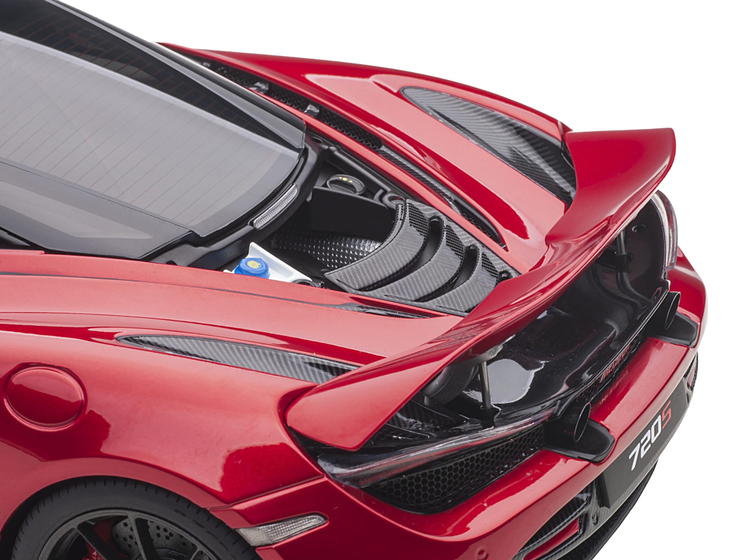 Mclaren 720S Memphis Red Metallic with Black Top and Carbon Accents 1/18 Model Car - Image 5