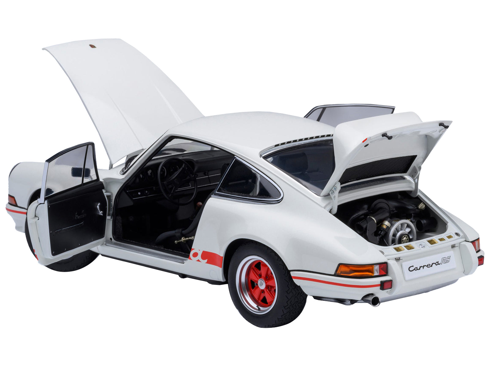 Porsche 911 Carrera 2.7 RS Grand Prix White with Red Stripes and Wheels 1/18 Model Car - Image 2