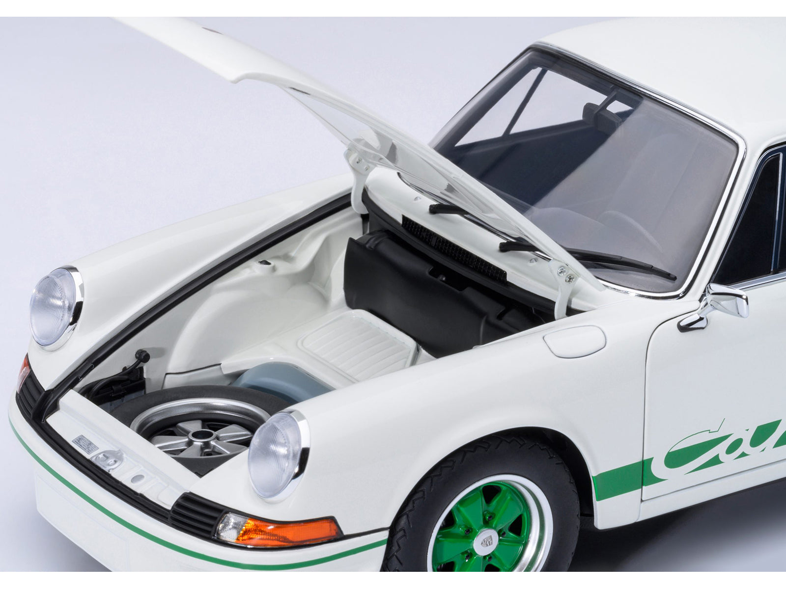 Porsche 911 Carrera 2.7 RS Grand Prix White with Green Stripes and Wheels 1/18 Model Car - Image 3