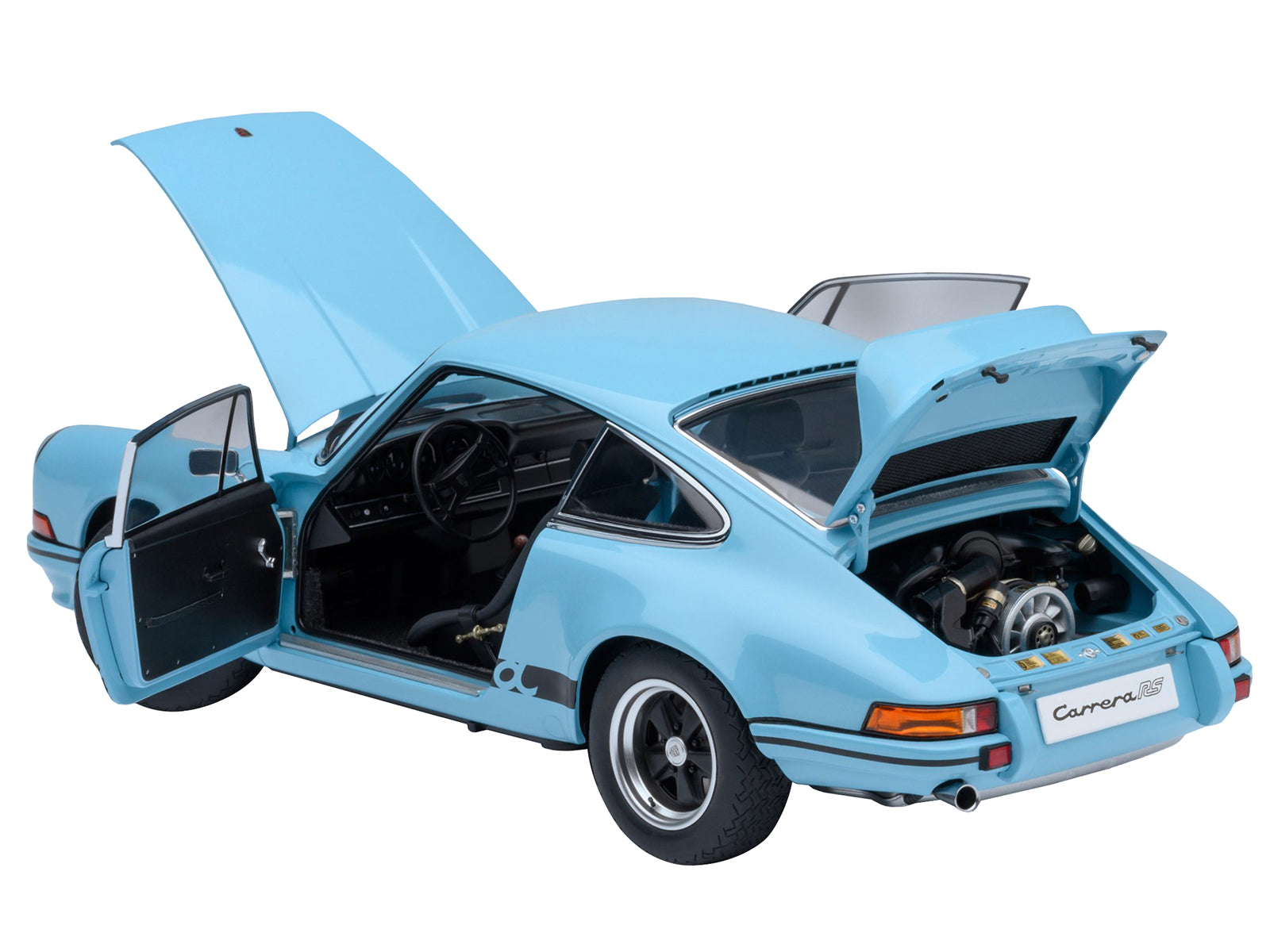 Porsche 911 Carrera 2.7 RS Gulf Blue with Black Stripes and Wheels 1/18 Model Car - Image 2