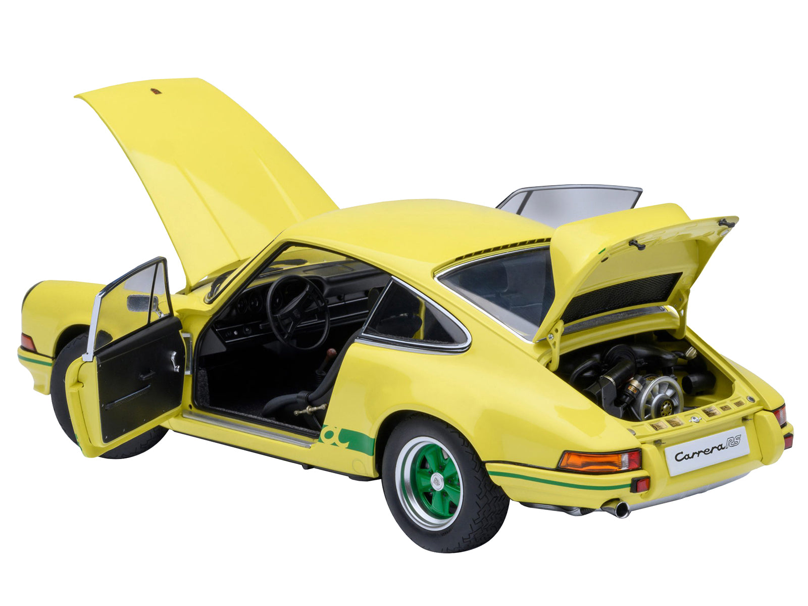 Porsche 911 Carrera 2.7 RS Light Yellow with Green Stripes and Wheels 1/18 Model Car - Image 2