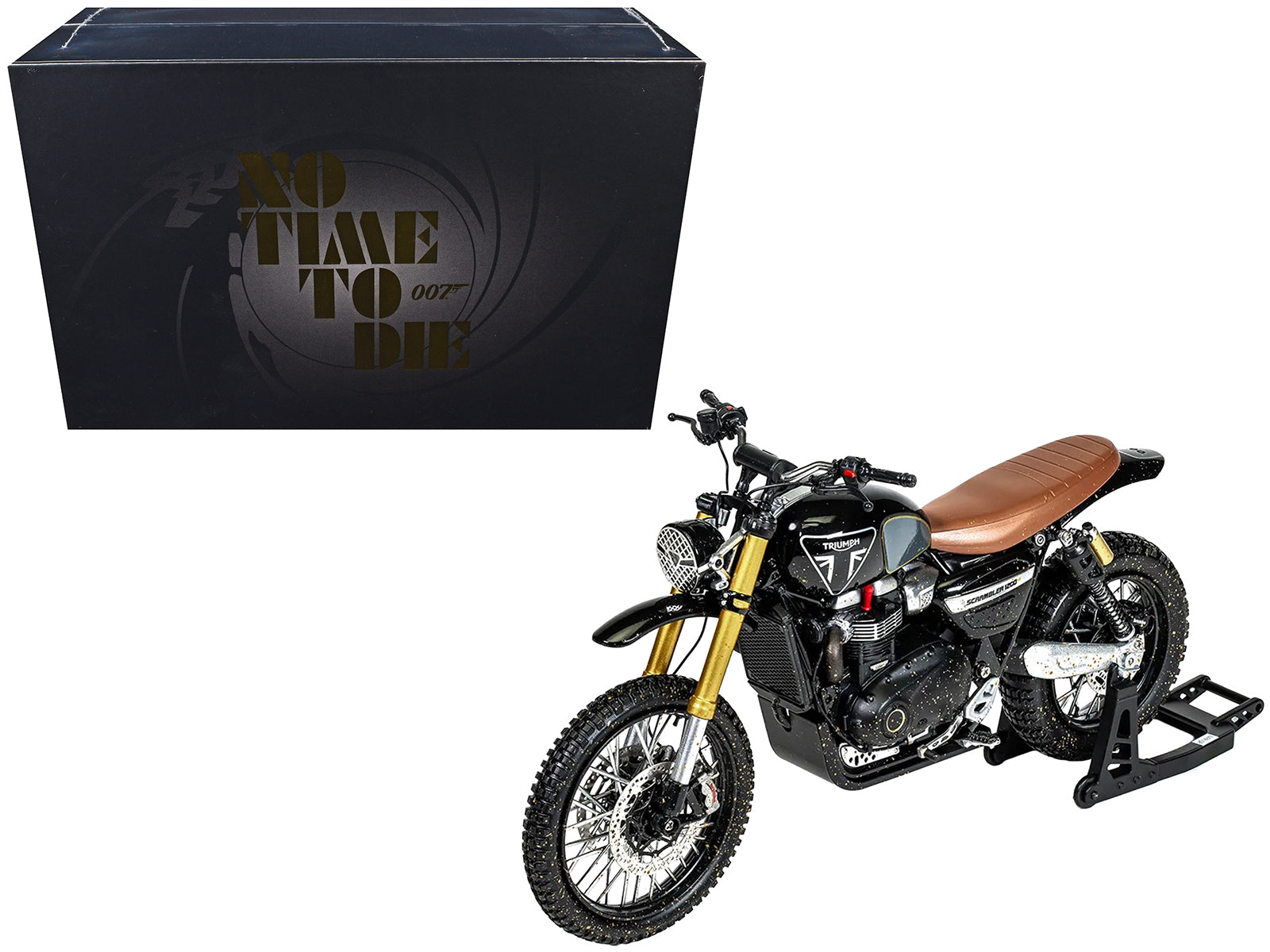 Triumph Scrambler 1200 XE Motorcycle Black (Dirty Version) James Bond 007 "No Time to Die" (2021) Movie