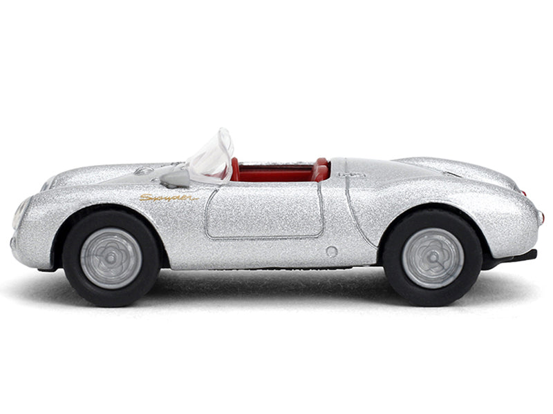 1955 Porsche 550 Spyder Silver Metallic with Red Interior 1/64 - Image 2
