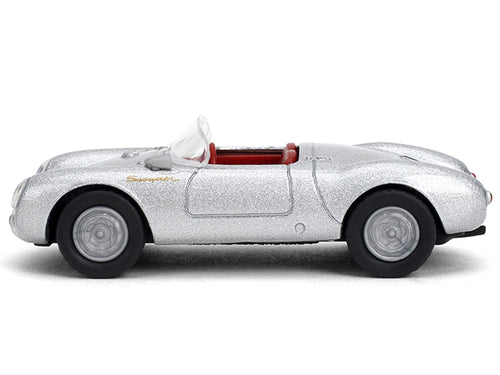 1955 Porsche 550 Spyder Silver Metallic with Red Interior 1/64 - Image 2