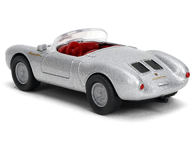 1955 Porsche 550 Spyder Silver Metallic with Red Interior 1/64 - Image 3