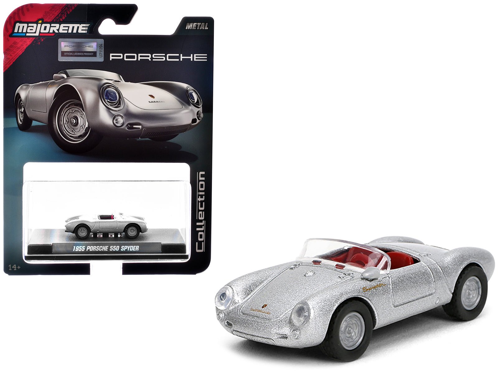 1955 Porsche 550 Spyder Silver Metallic with Red Interior 1/64