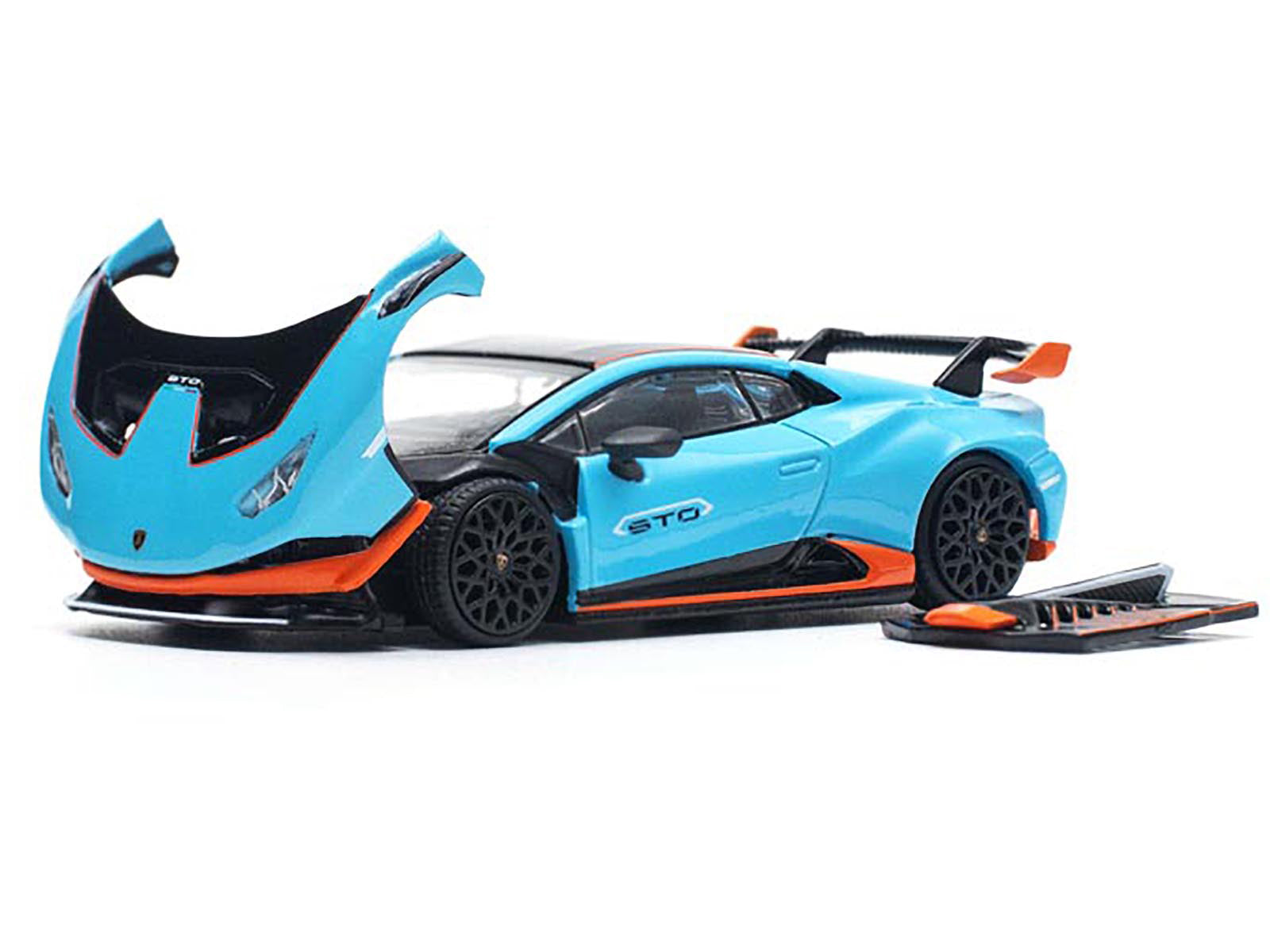 Lamborghini Huracan STO Blue with Black Top and Orange Accents 1/64 - Image 2