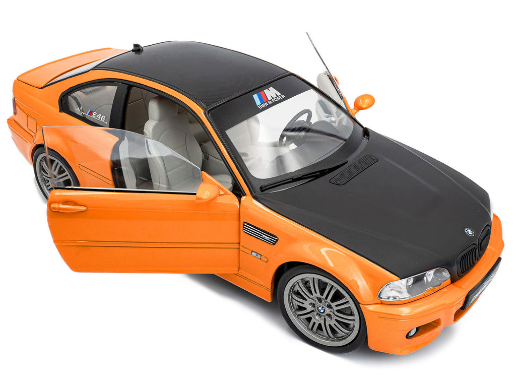 2000 BMW E46 M3 "Solido Works" Orange Metallic with Matt Black Hood and Carbon Top 1/18 - Image 2