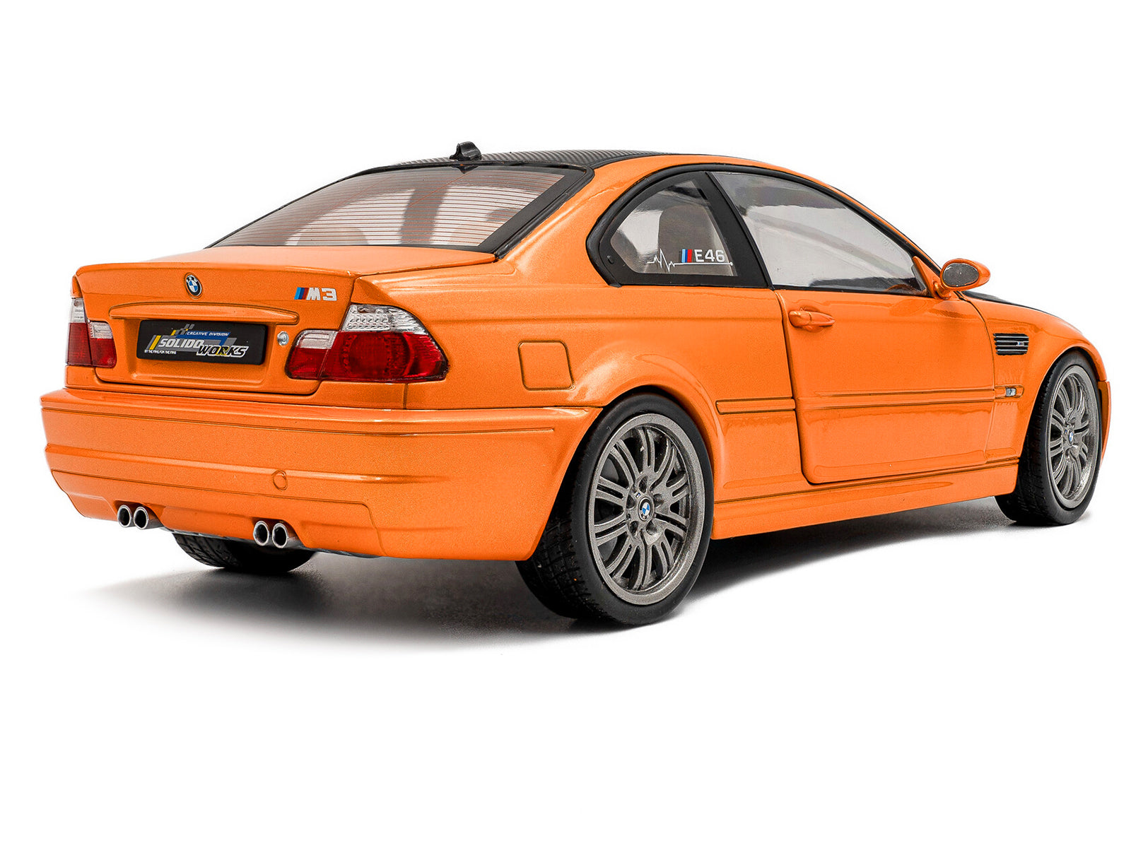 2000 BMW E46 M3 "Solido Works" Orange Metallic with Matt Black Hood and Carbon Top 1/18 - Image 4