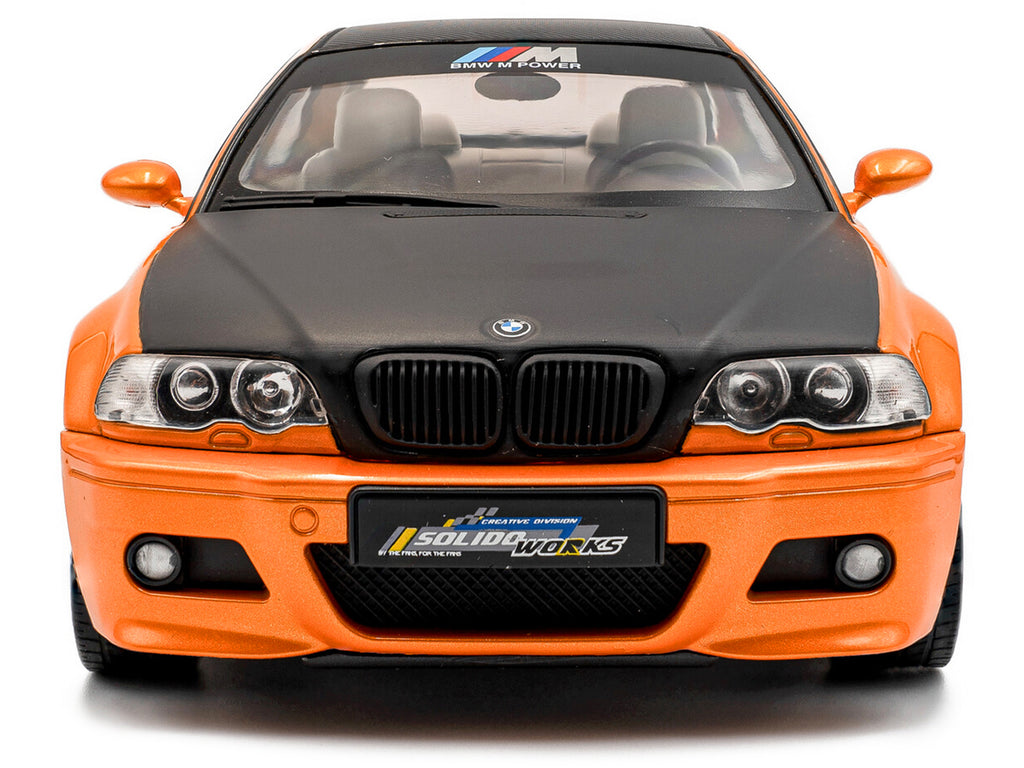 2000 BMW E46 M3 "Solido Works" Orange Metallic with Matt Black Hood and Carbon Top 1/18 - Image 5