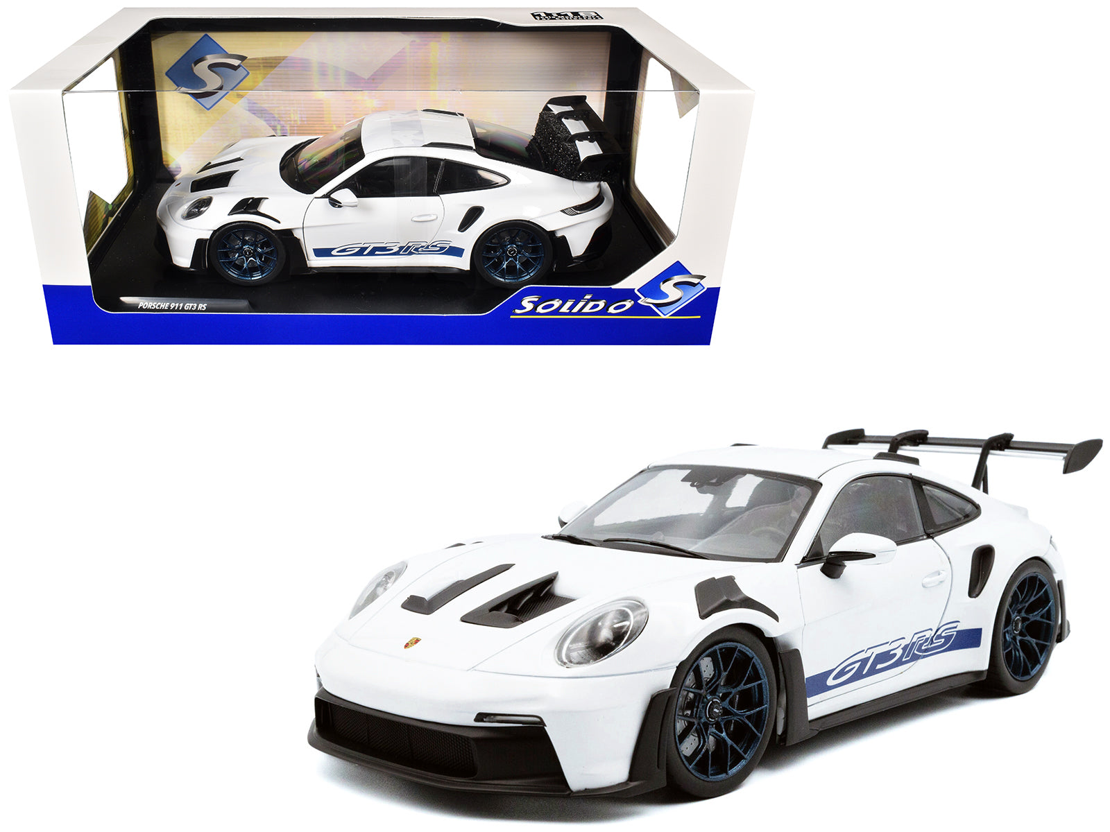 2024 Porsche 911 (992) GT3 RS White with Blue Stripes 1/18