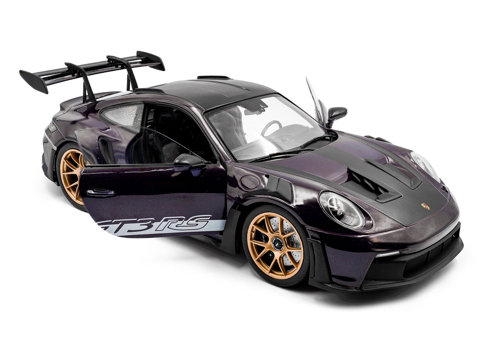 2024 Porsche 911 GT3 RS Weissach Package Viola Purple Metallic with Carbon Hood Stripes and Top 1/18 - Image 2