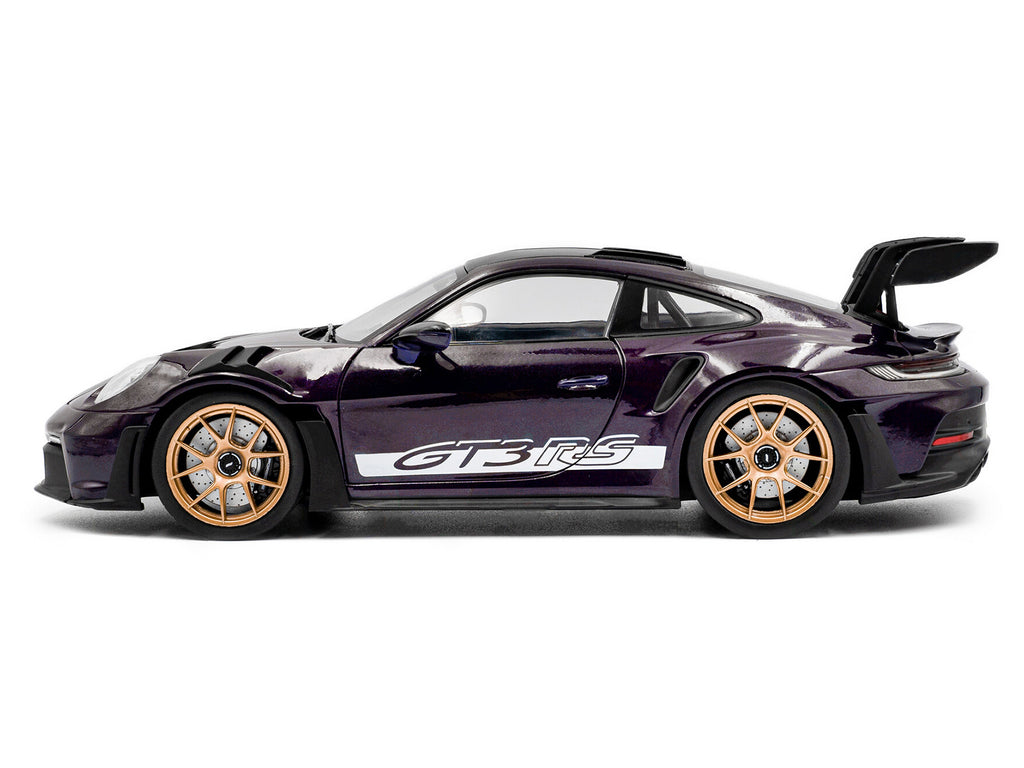 2024 Porsche 911 GT3 RS Weissach Package Viola Purple Metallic with Carbon Hood Stripes and Top 1/18 - Image 3