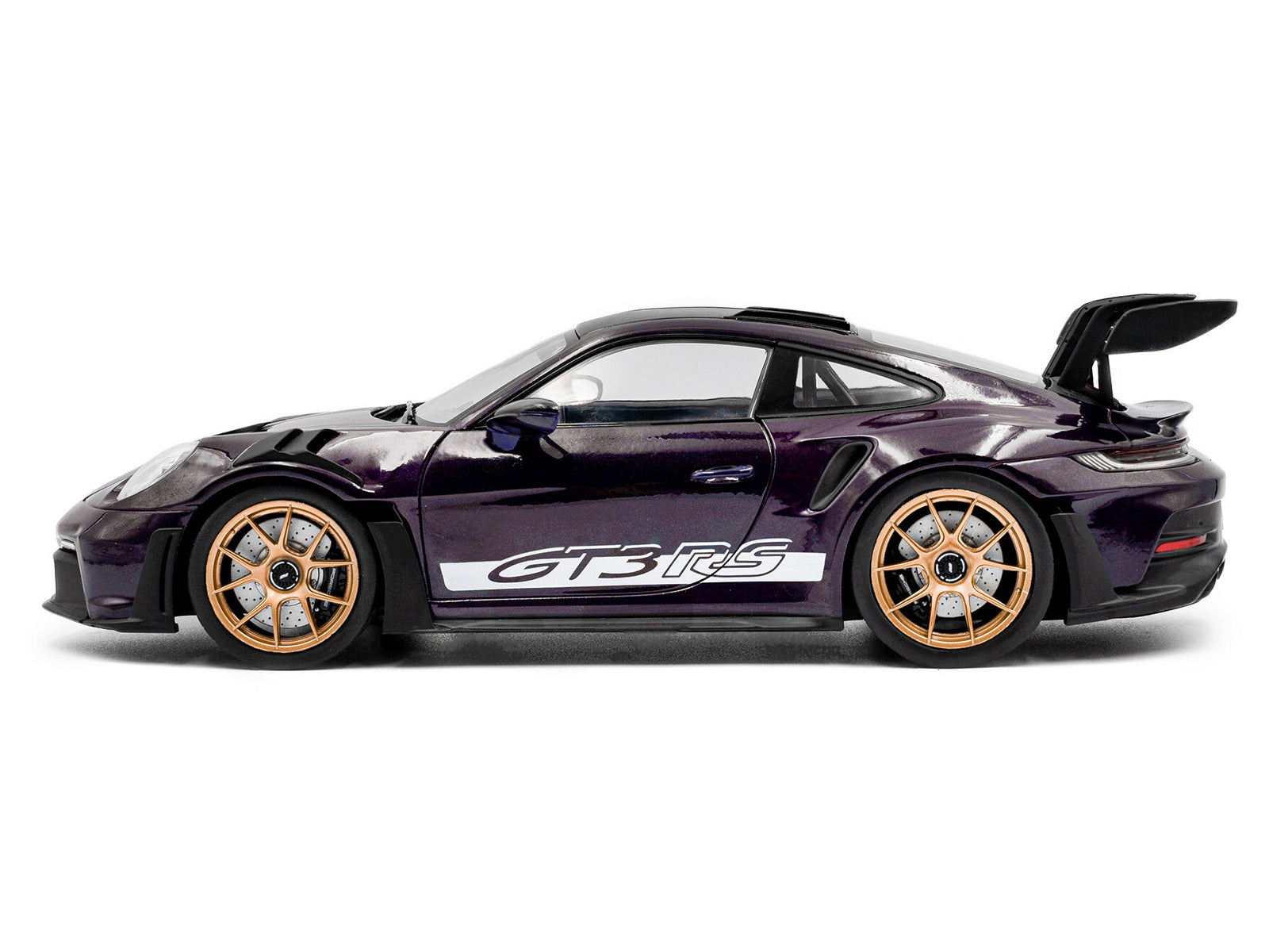 2024 Porsche 911 GT3 RS Weissach Package Viola Purple Metallic with Carbon Hood Stripes and Top 1/18 - Image 3