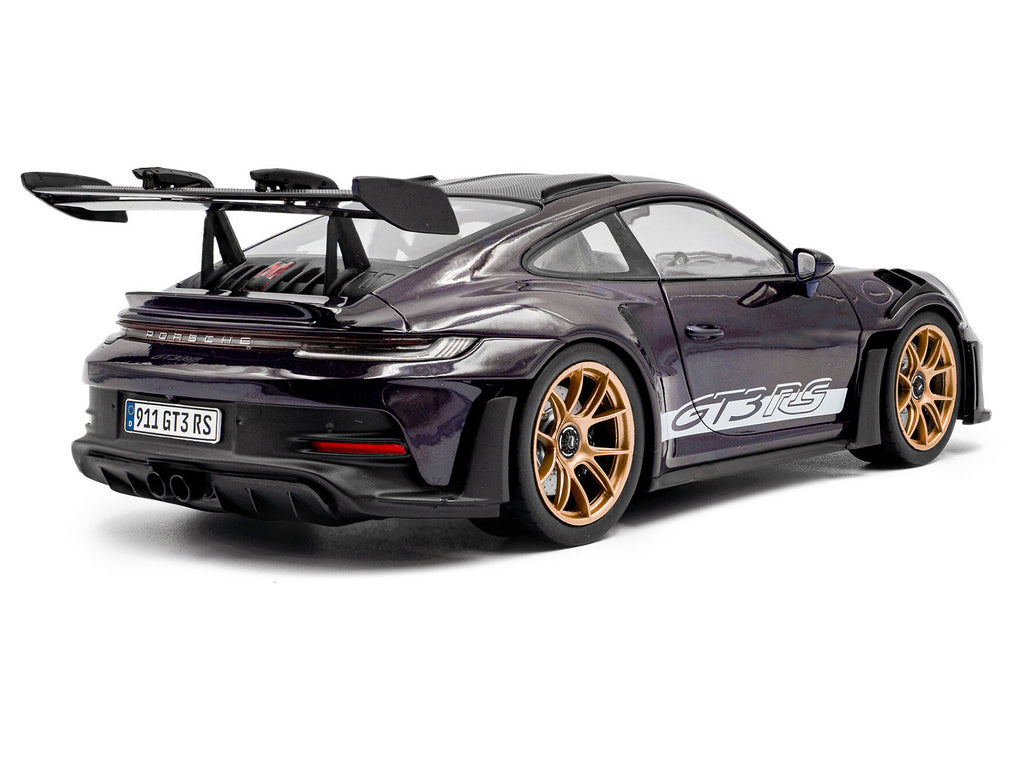 2024 Porsche 911 GT3 RS Weissach Package Viola Purple Metallic with Carbon Hood Stripes and Top 1/18 - Image 4