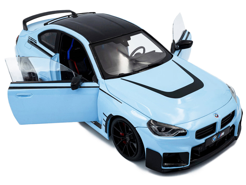 2024 BMW M2 Performance Parts Zandvoort Blue with Carbon Top and Black Stripes 1/18 - Image 2