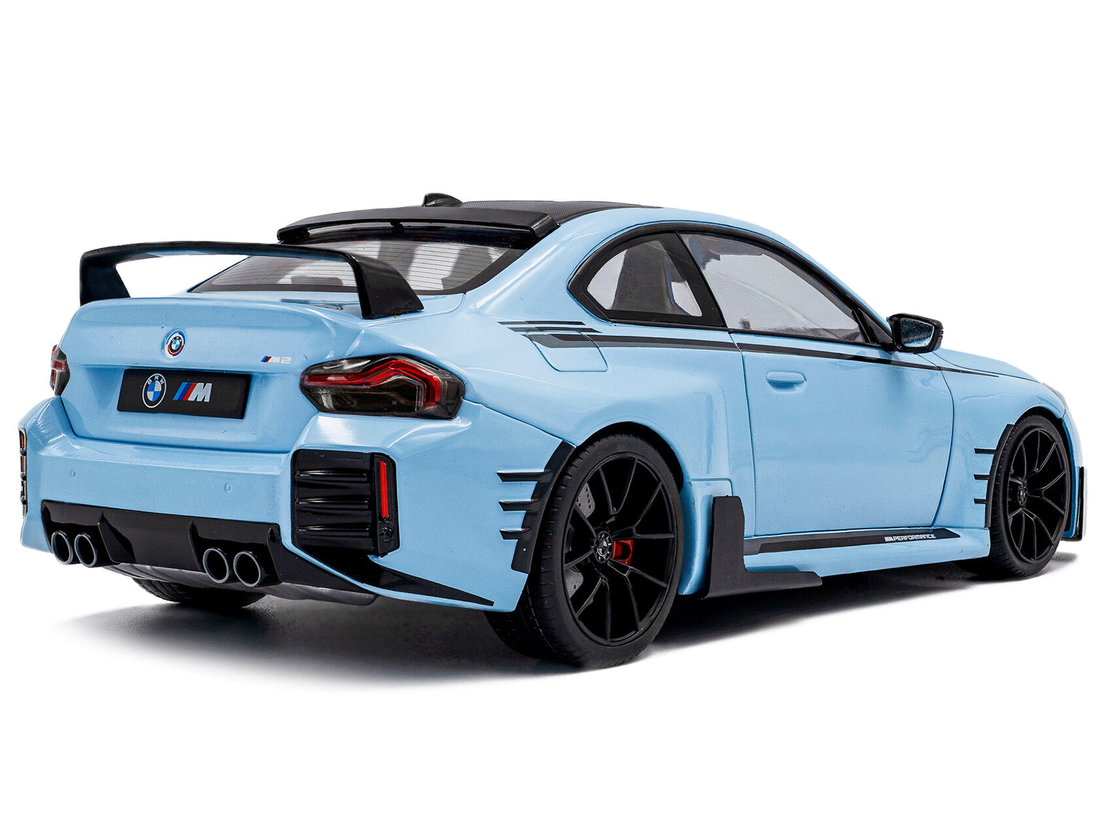 2024 BMW M2 Performance Parts Zandvoort Blue with Carbon Top and Black Stripes 1/18 - Image 4