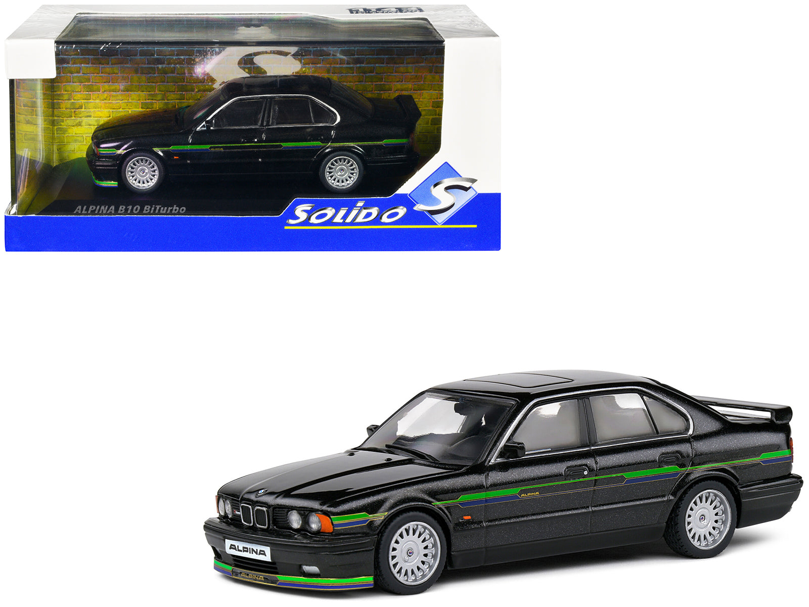 1994 BMW E34 Alpina B10 BiTurbo Black Metallic with Green Graphics 1/43